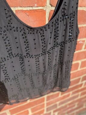 Black Beaded Sleeveless Tank Top